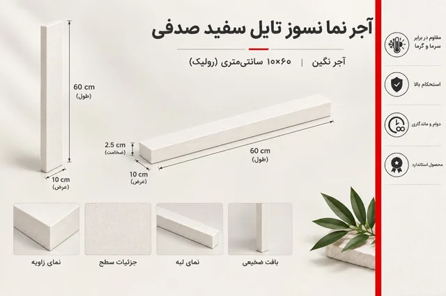 آجر نما نسوز تایل سفید صدفی 10*60 سانتی متری (رولیک) آجر نگین - 10 در 60