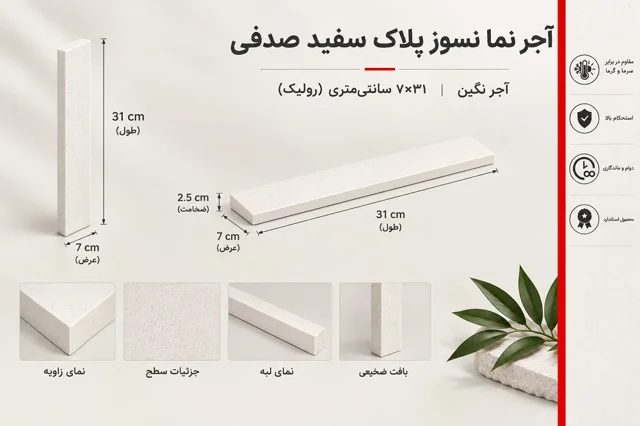 آجر نما نسوز پلاک سفید صدفی 7*31 سانتی متری (رولیک) آجر نگین - 7 در 31